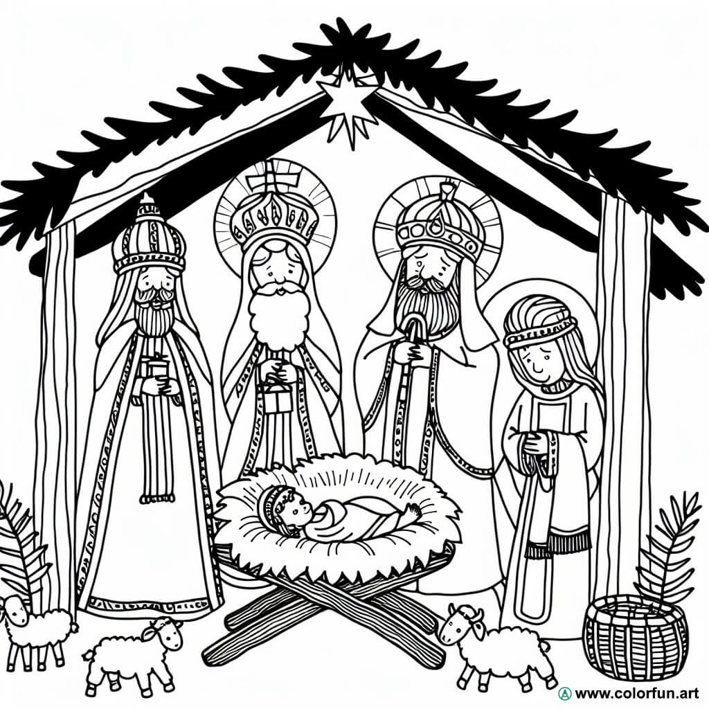 coloring page nativity three wise men