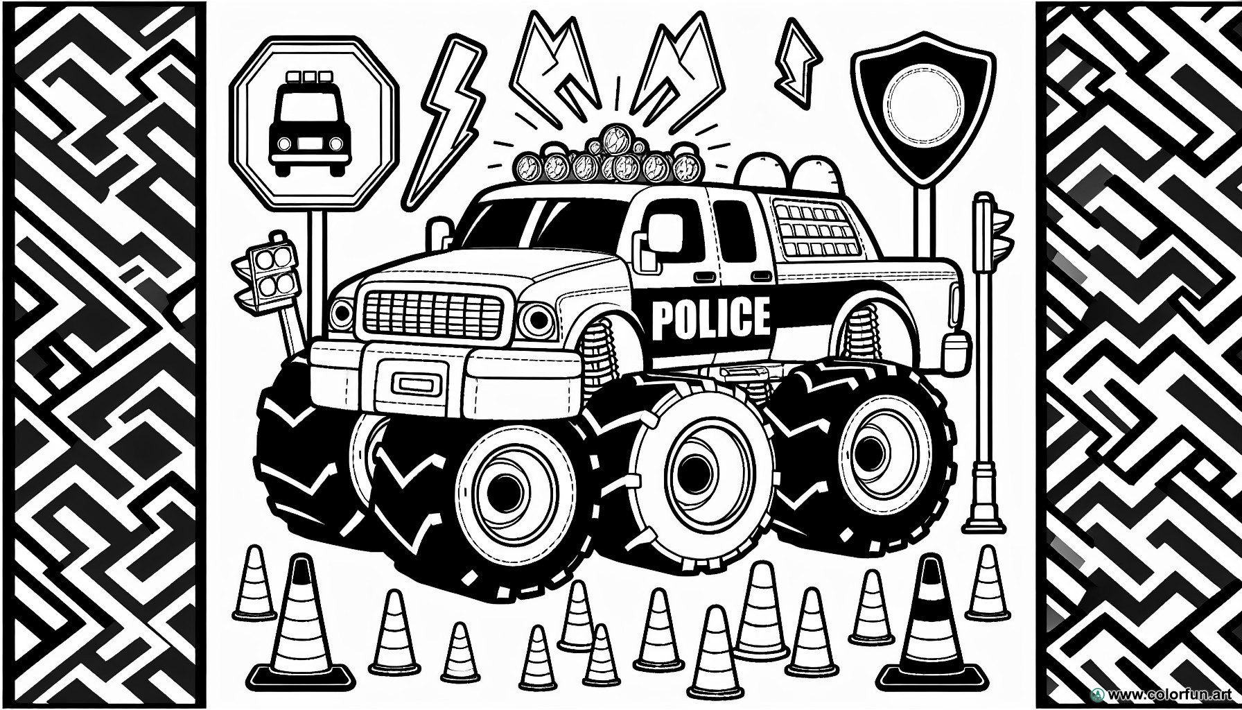 coloring page monster truck police