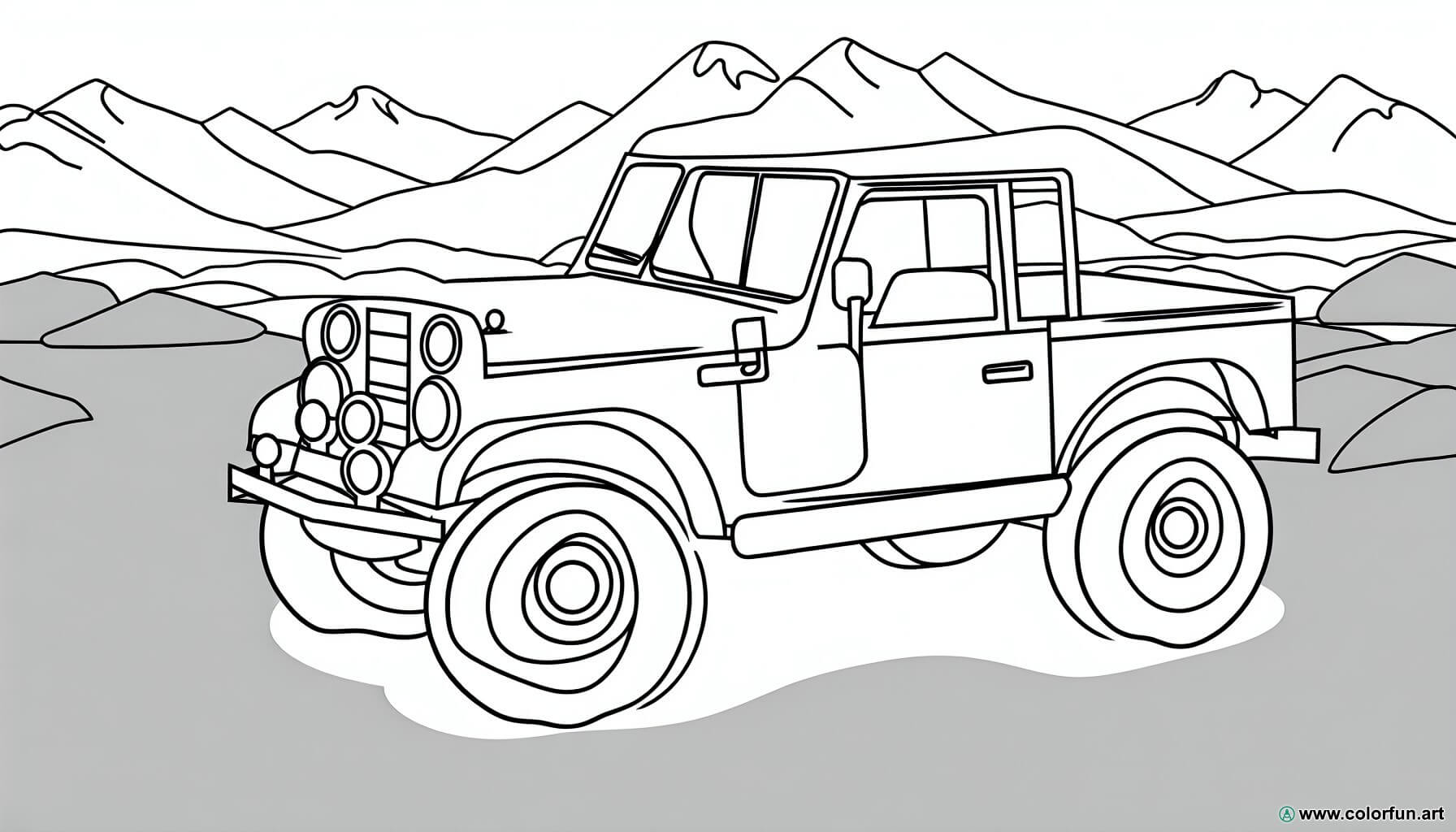 coloring page 4x4 mountain