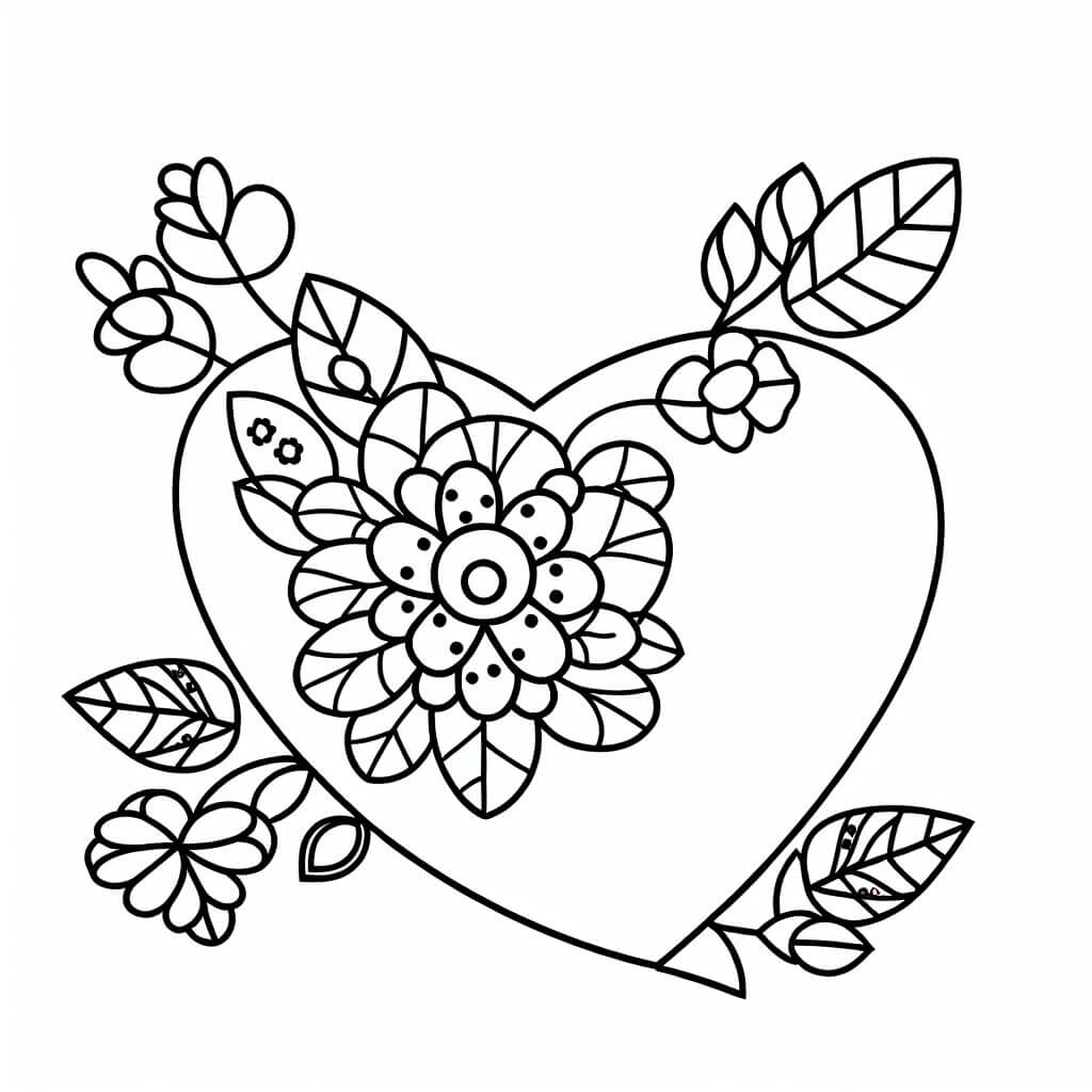 coloring page floral heart