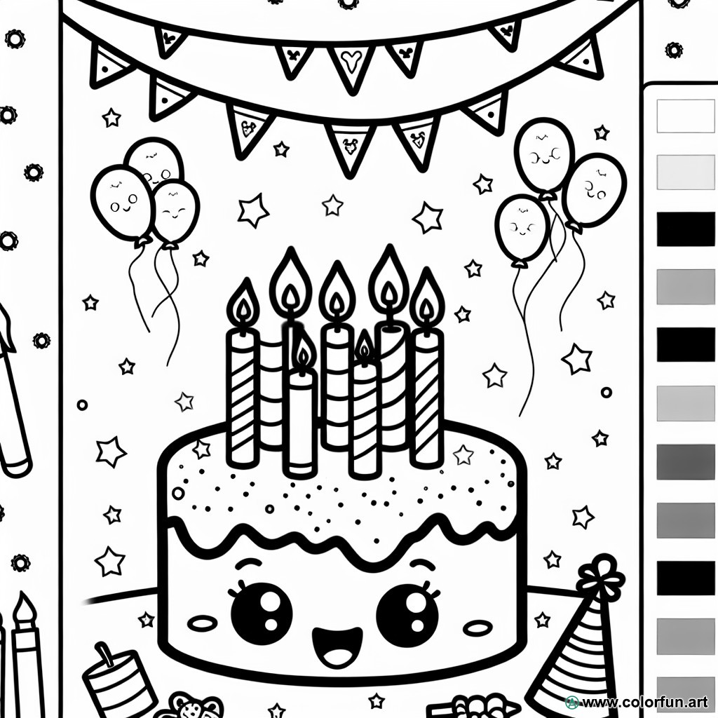 coloring page birthday cake kawaii