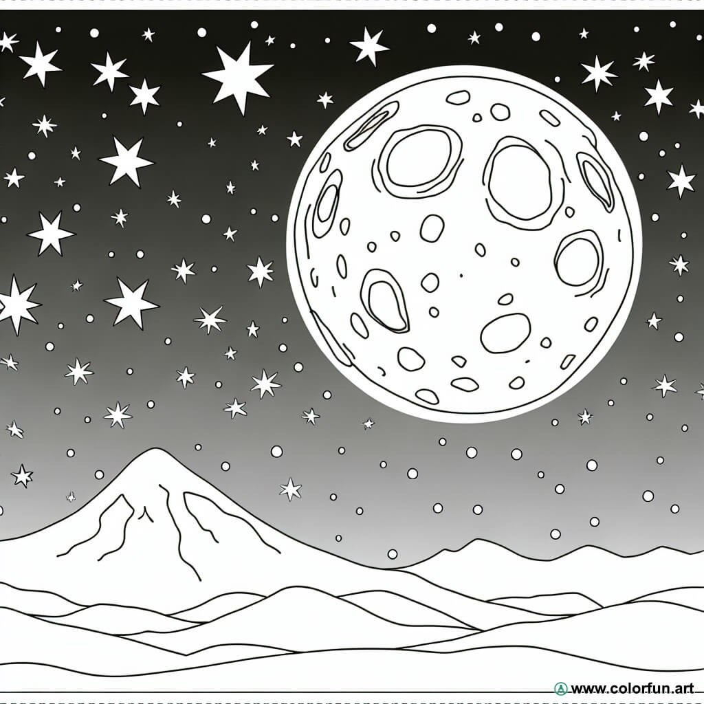 coloring page moon night landscape