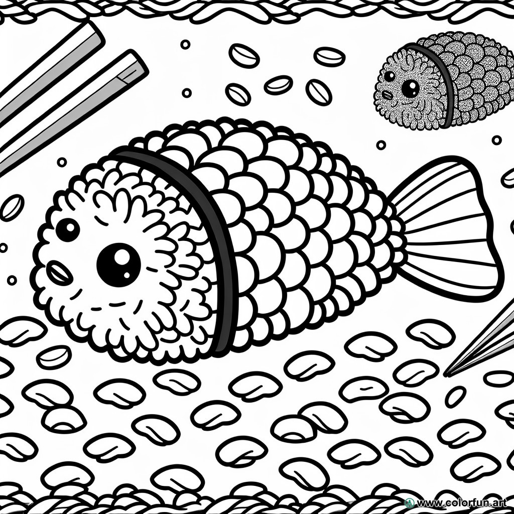 coloring page sushi fish