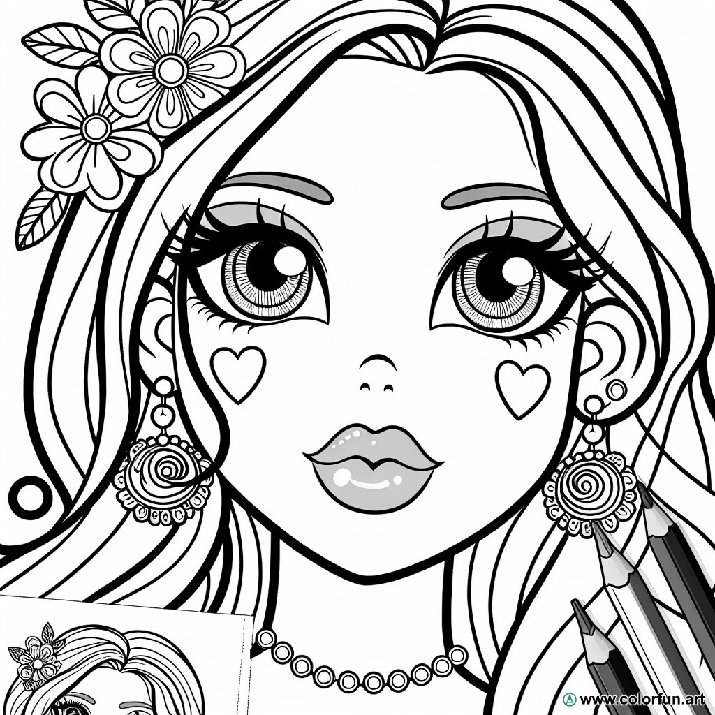 coloring page woman face makeup