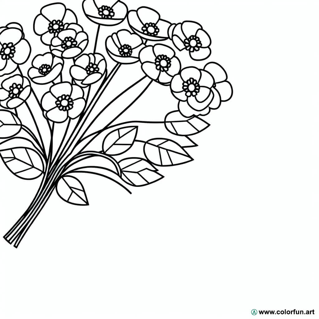 coloring page bouquet of pink flowers