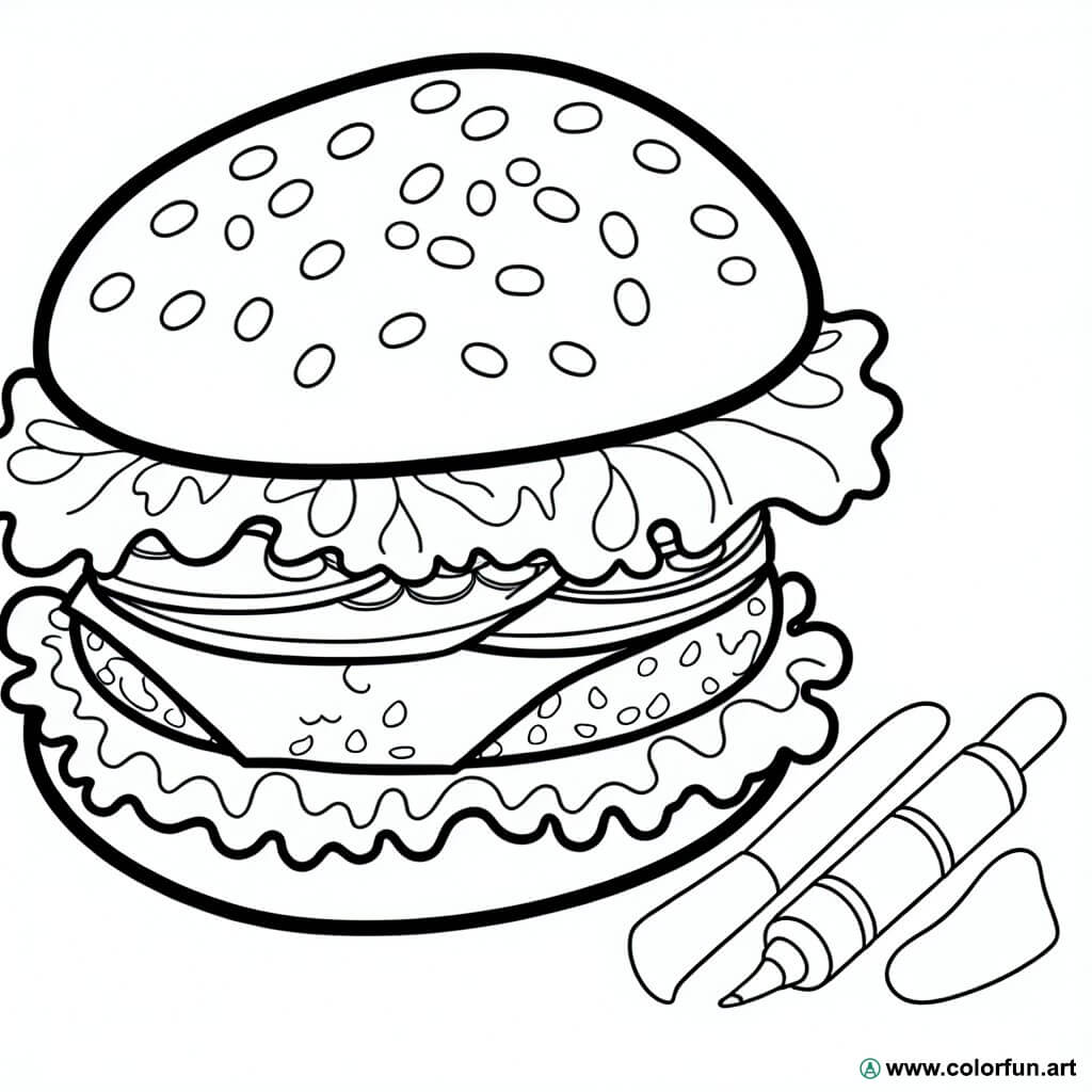 coloring page cute hamburger