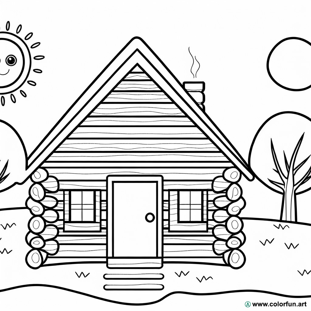 coloring page house cabin