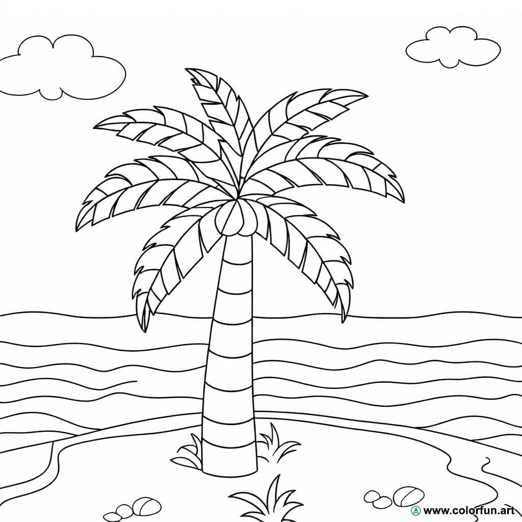 coloring page palm tree sea