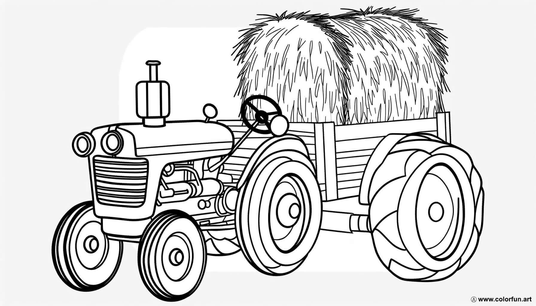 coloring page tractor trailer hay