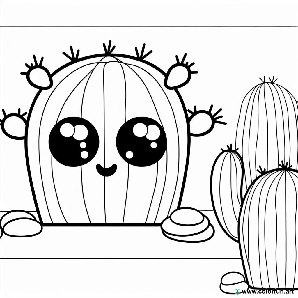 coloring page cute cactus