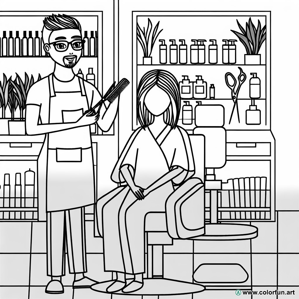 coloring page modern hairdresser