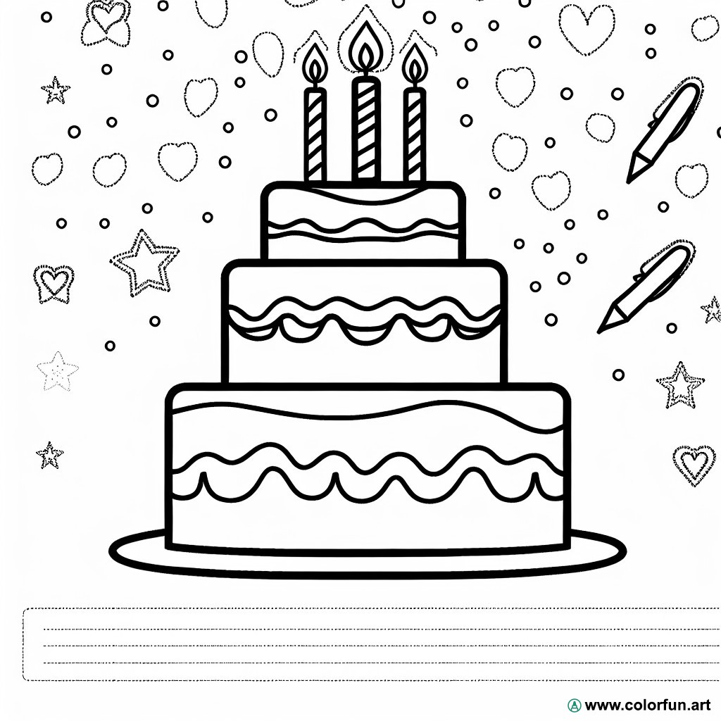 coloring page birthday cake 3 years