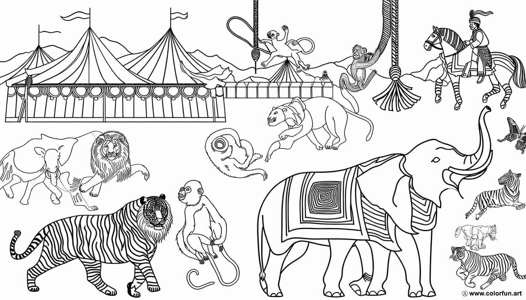 coloring page circus animals
