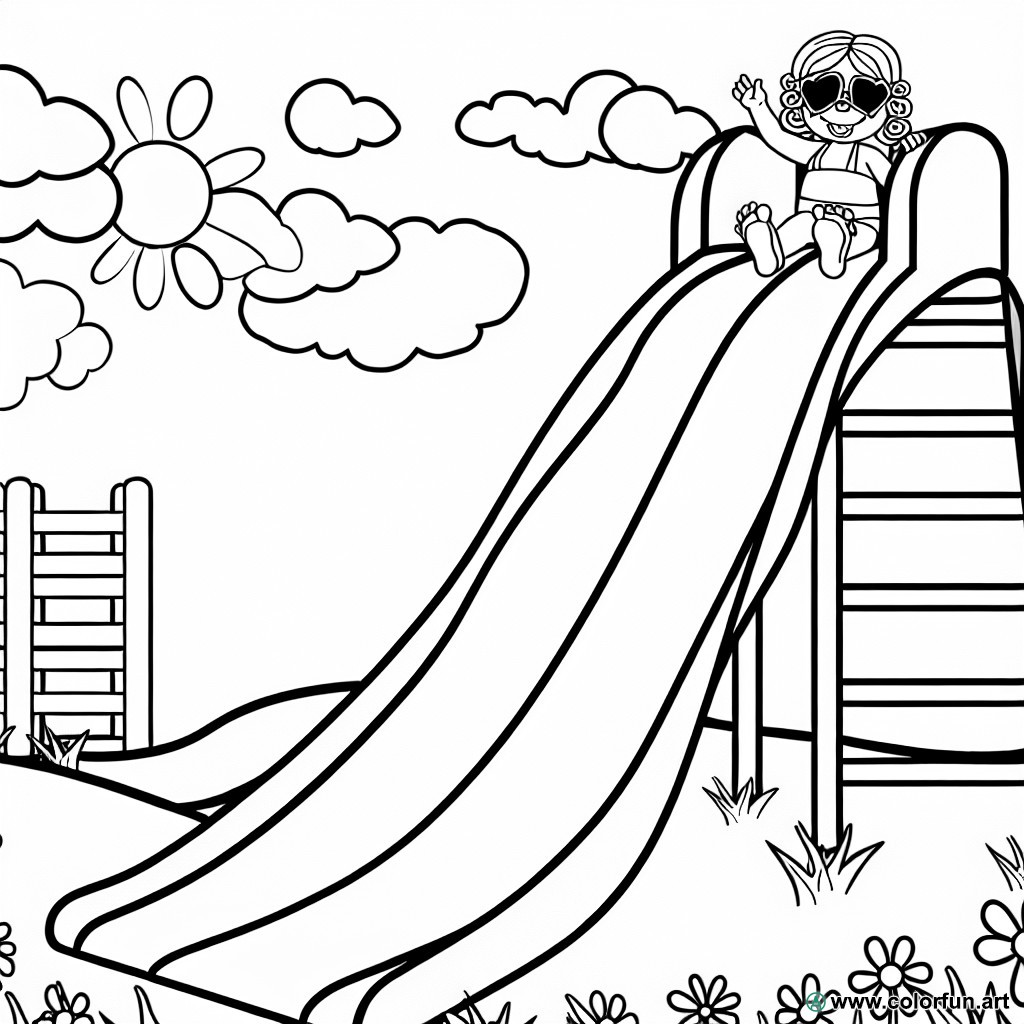 coloring page slide in summer