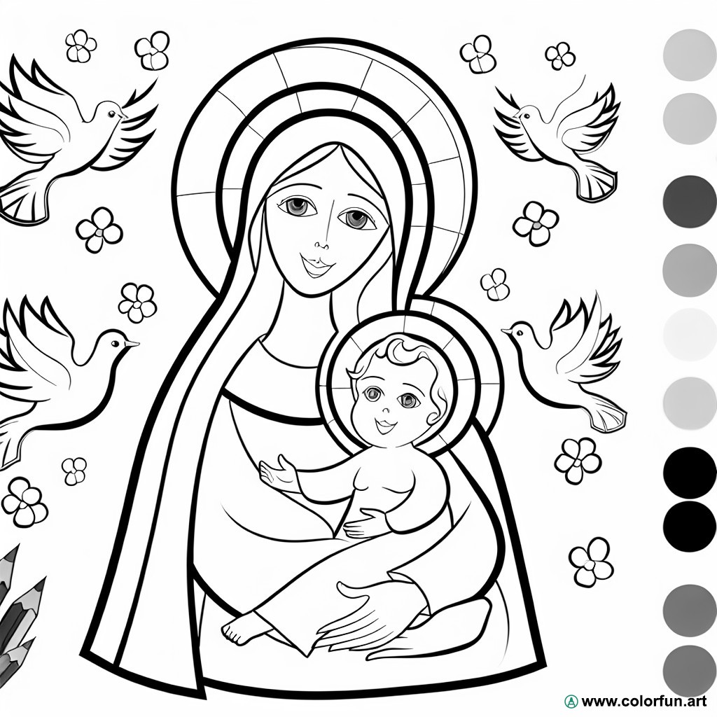 modern Virgin Mary coloring page