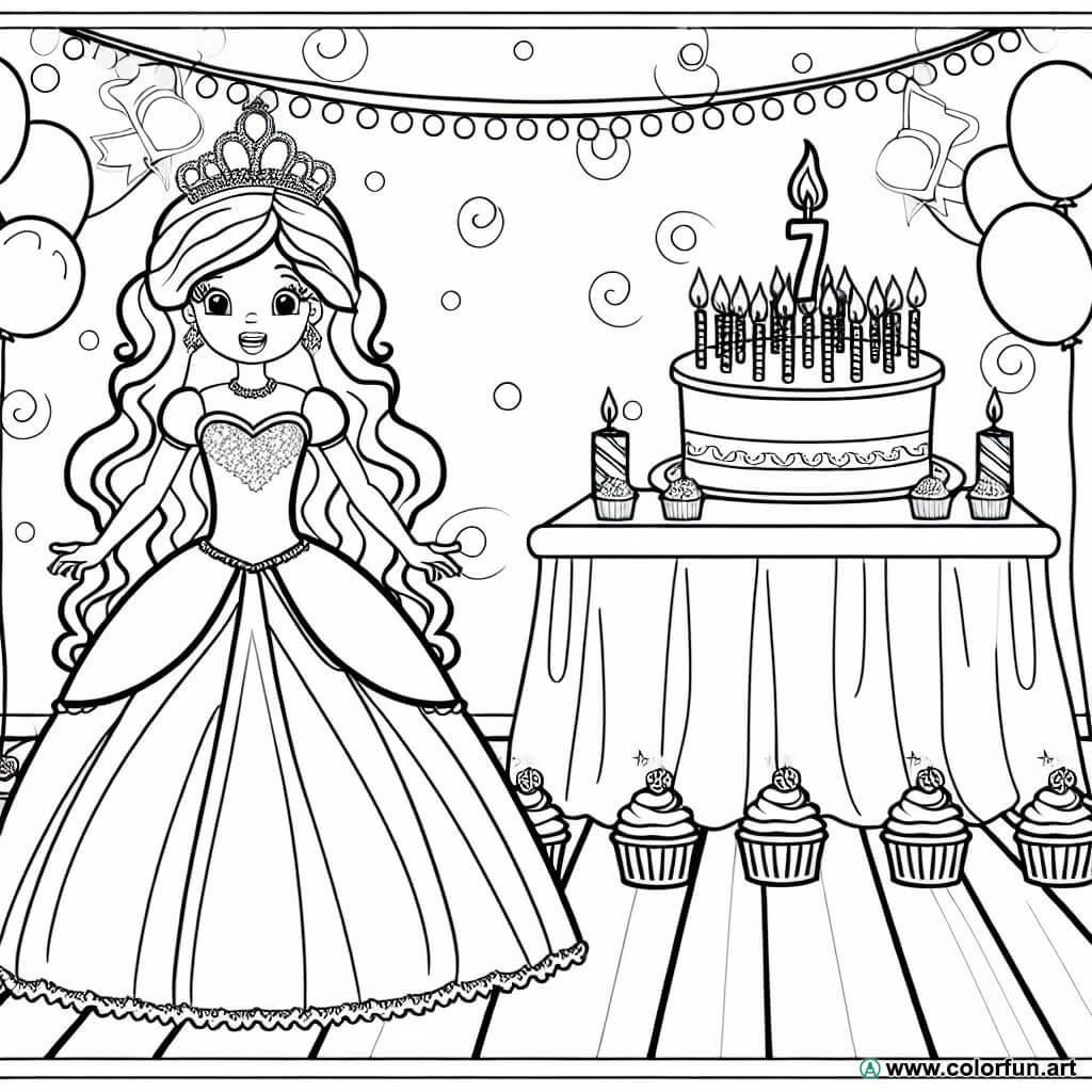 coloring page birthday 7 years old princess
