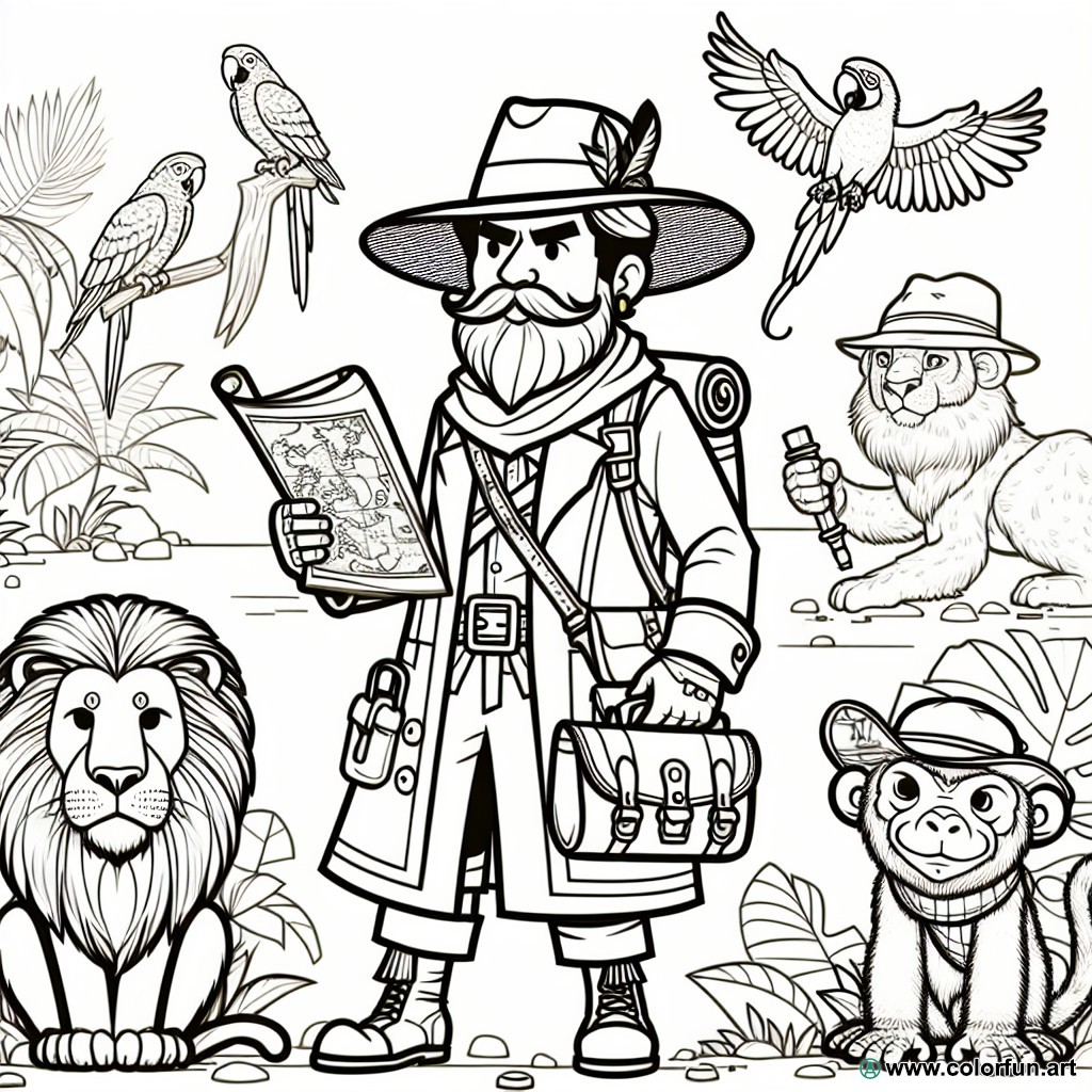 coloring page adventurer animals