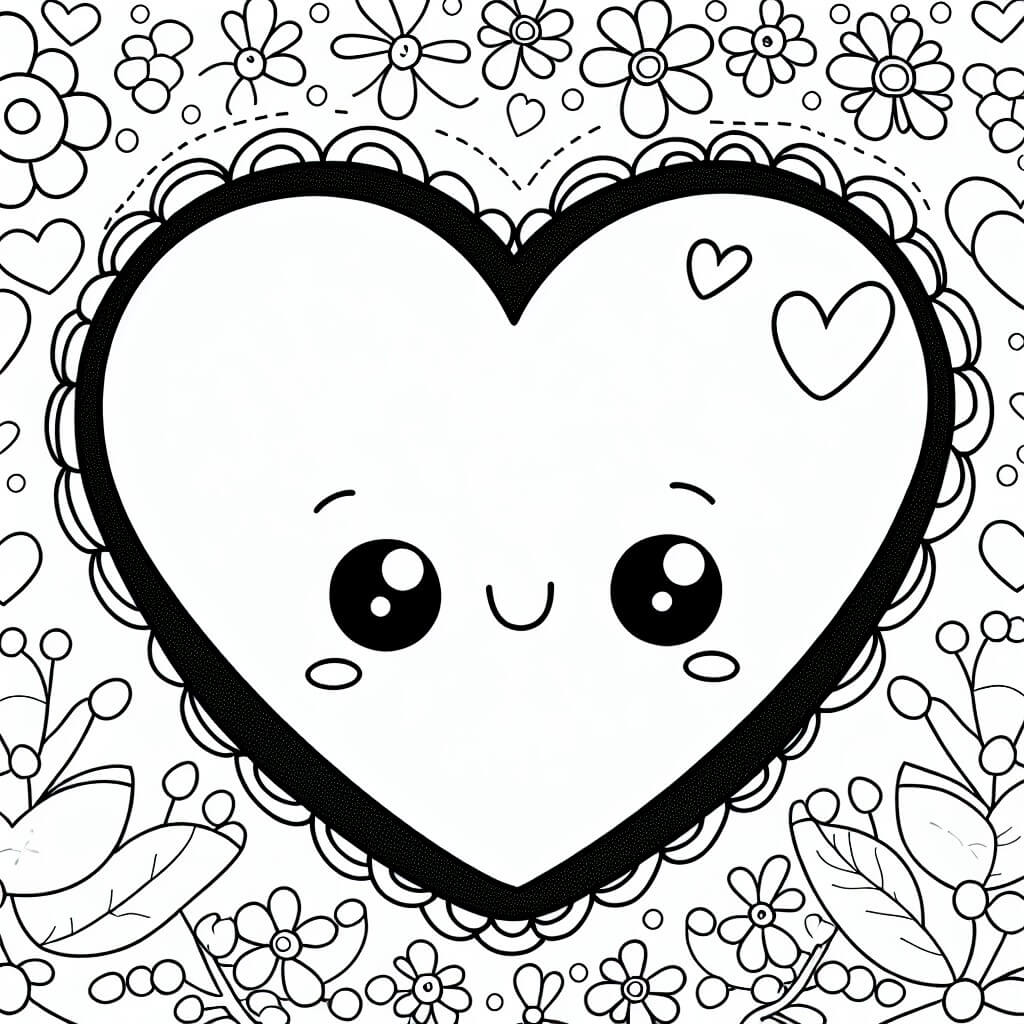 coloring page cute heart