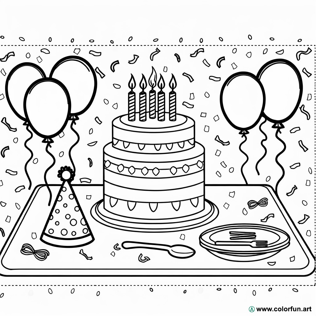 coloring page birthday cake 5 years