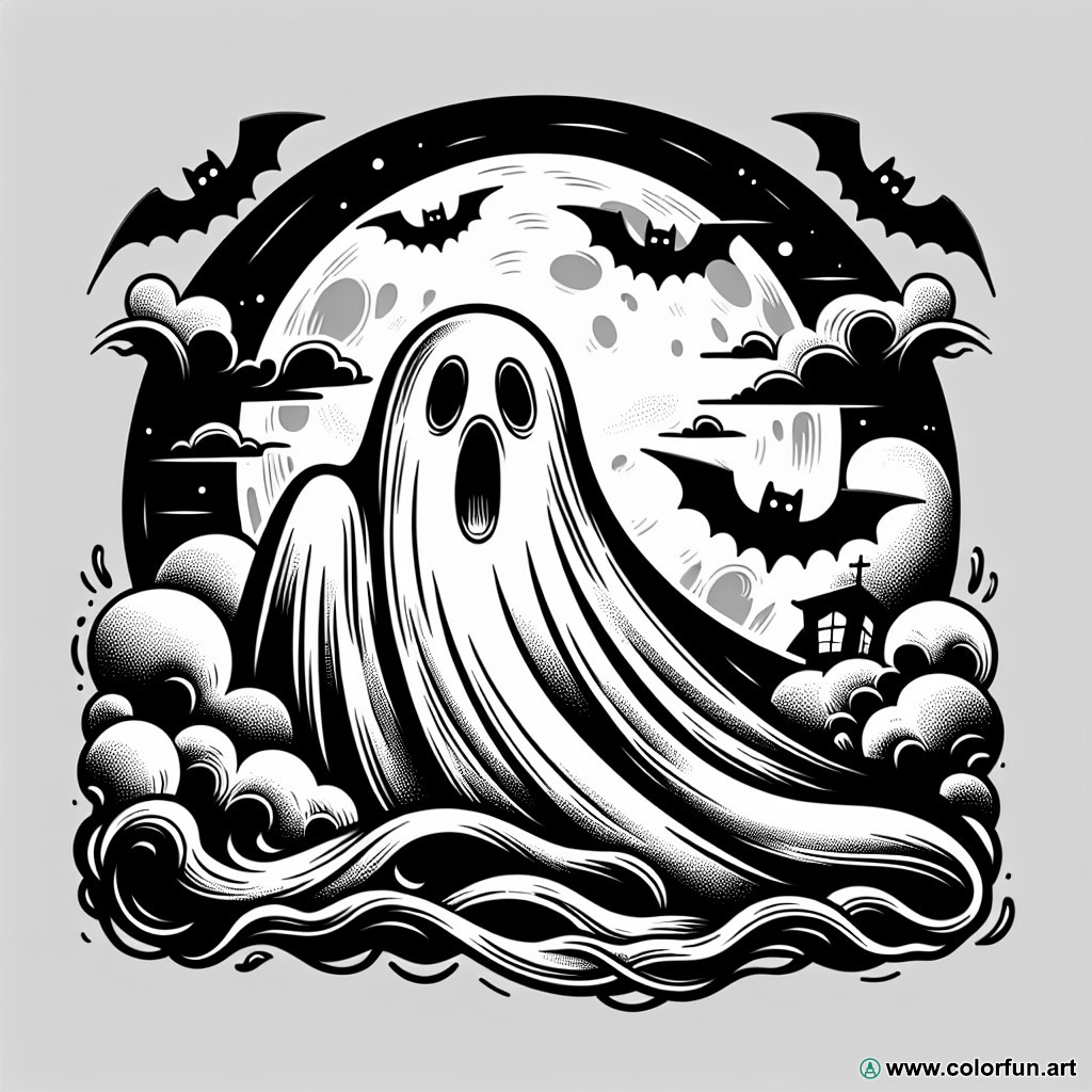 scary Halloween ghost coloring page