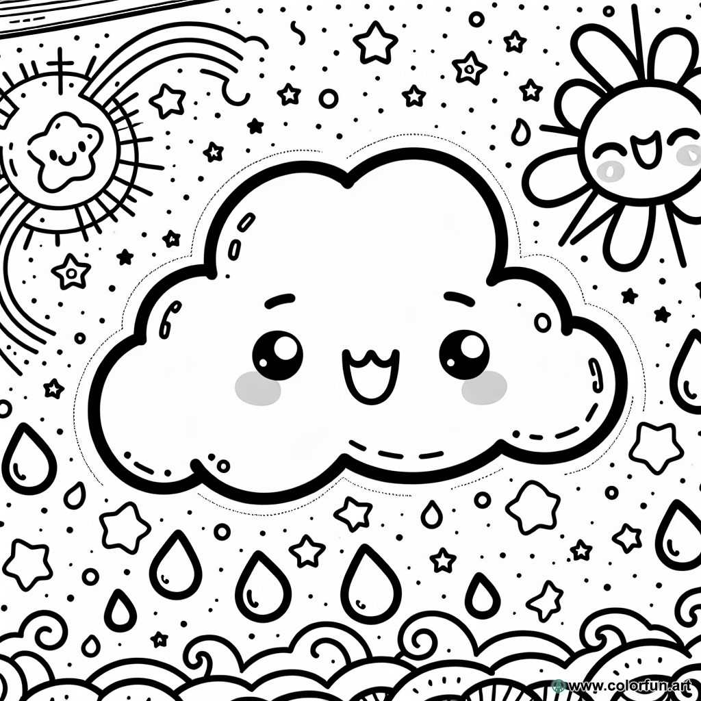 kawaii cloud coloring page