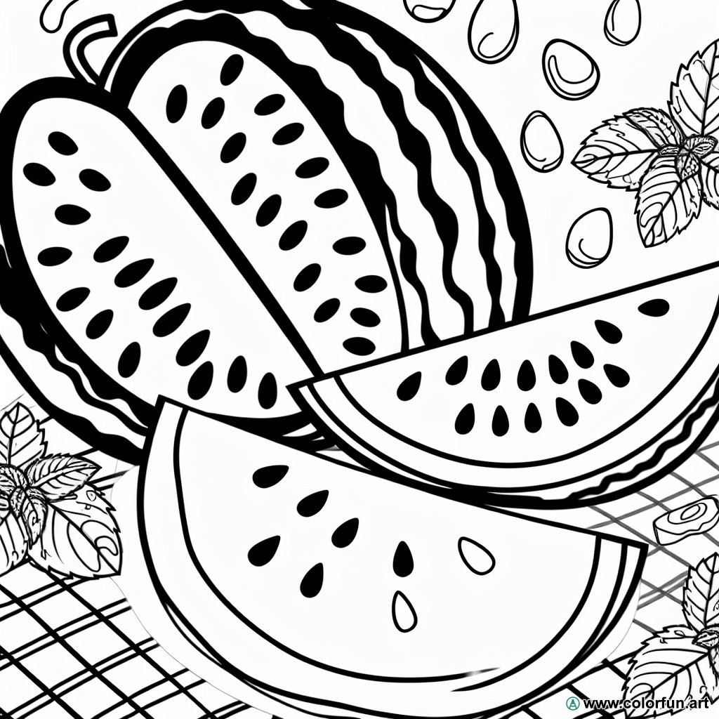 coloring page watermelon summer