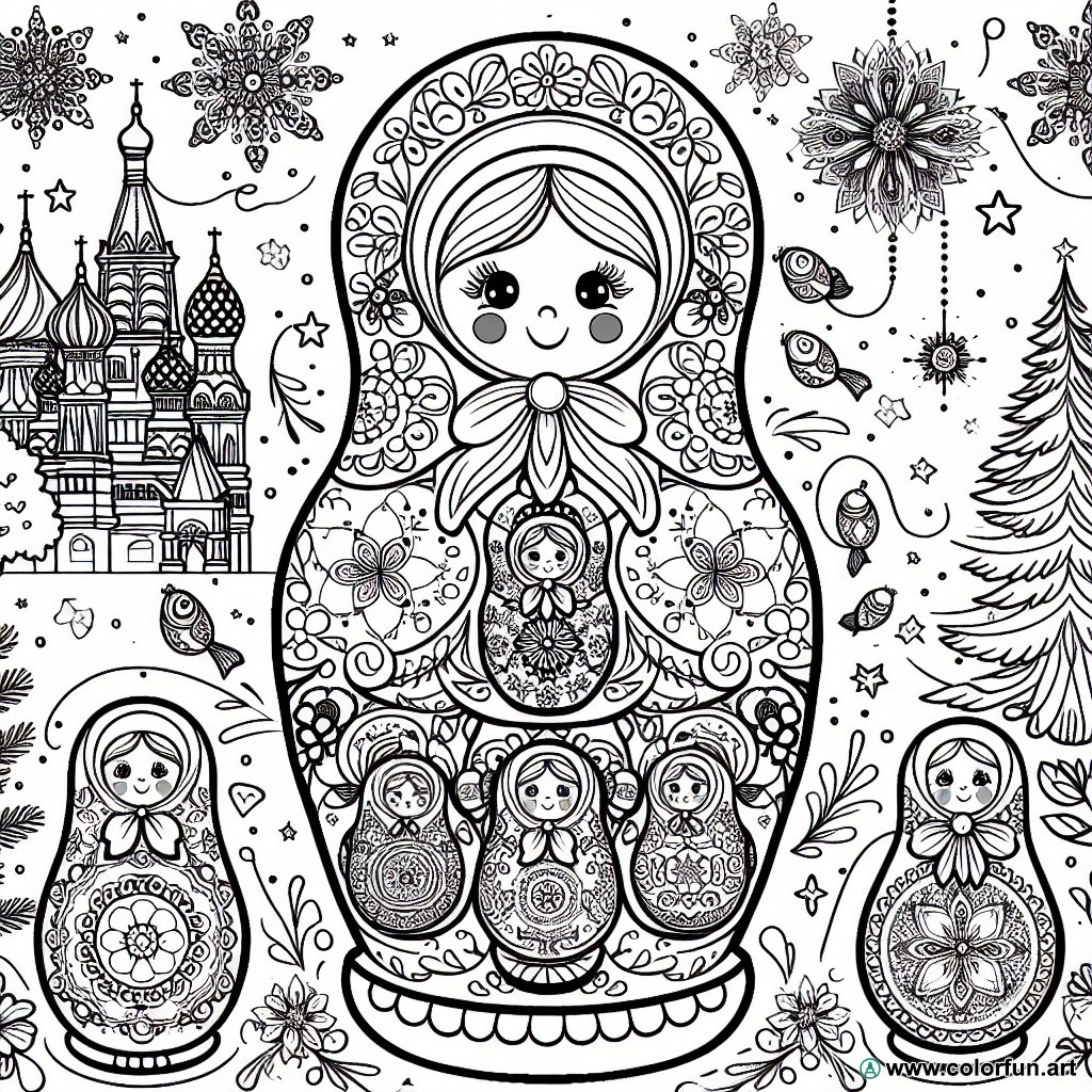 Coloring page Russian doll design