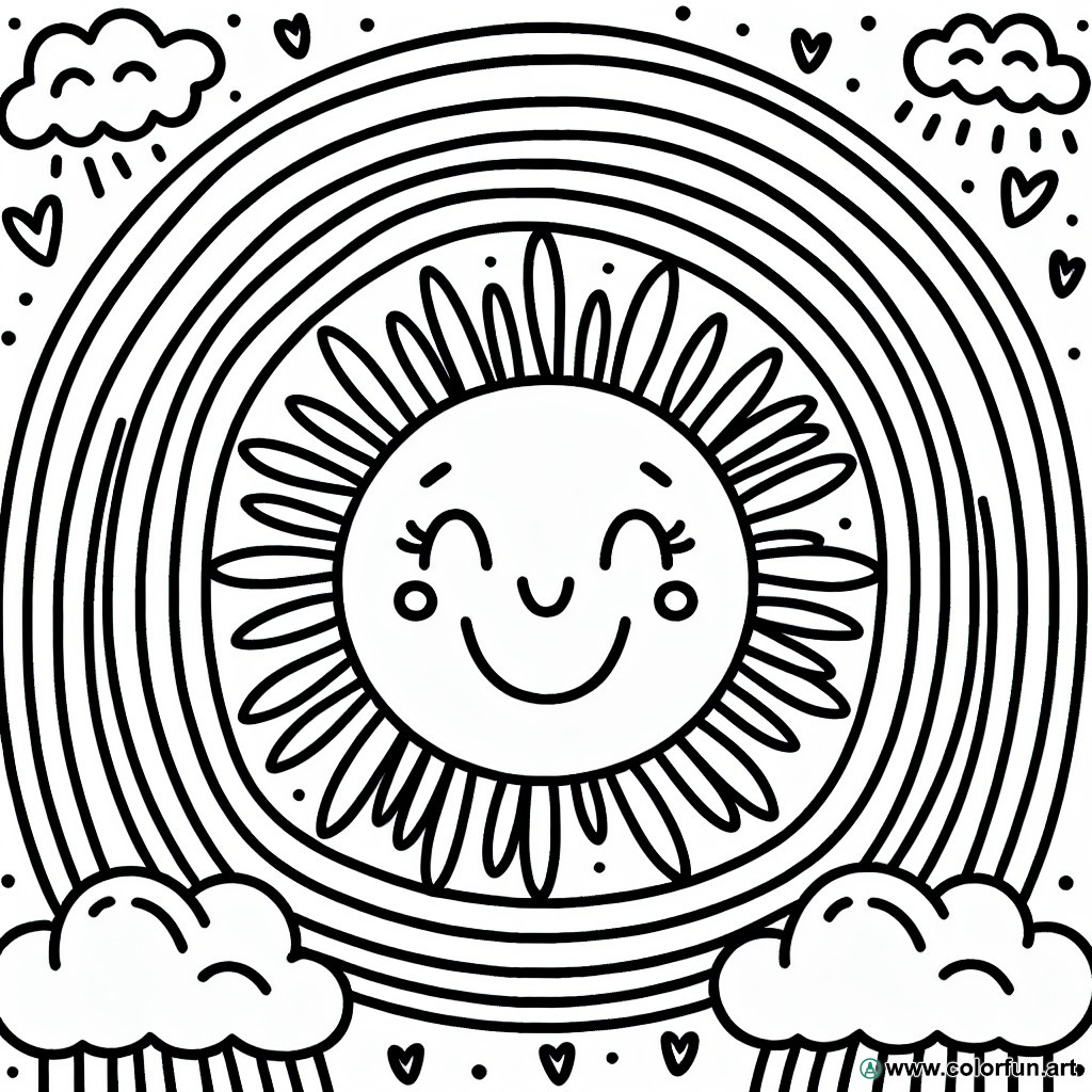 coloring page sun rainbow
