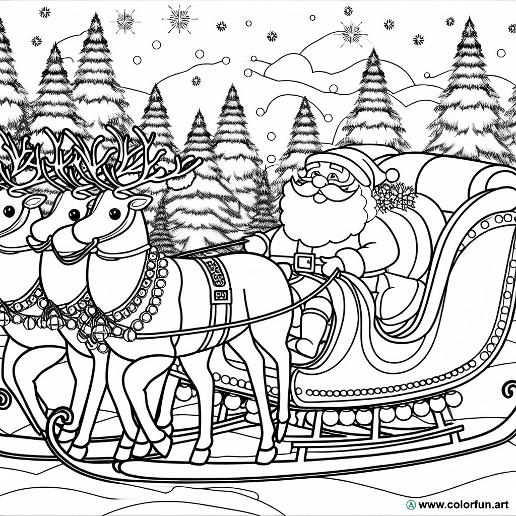 coloring page santa sleigh