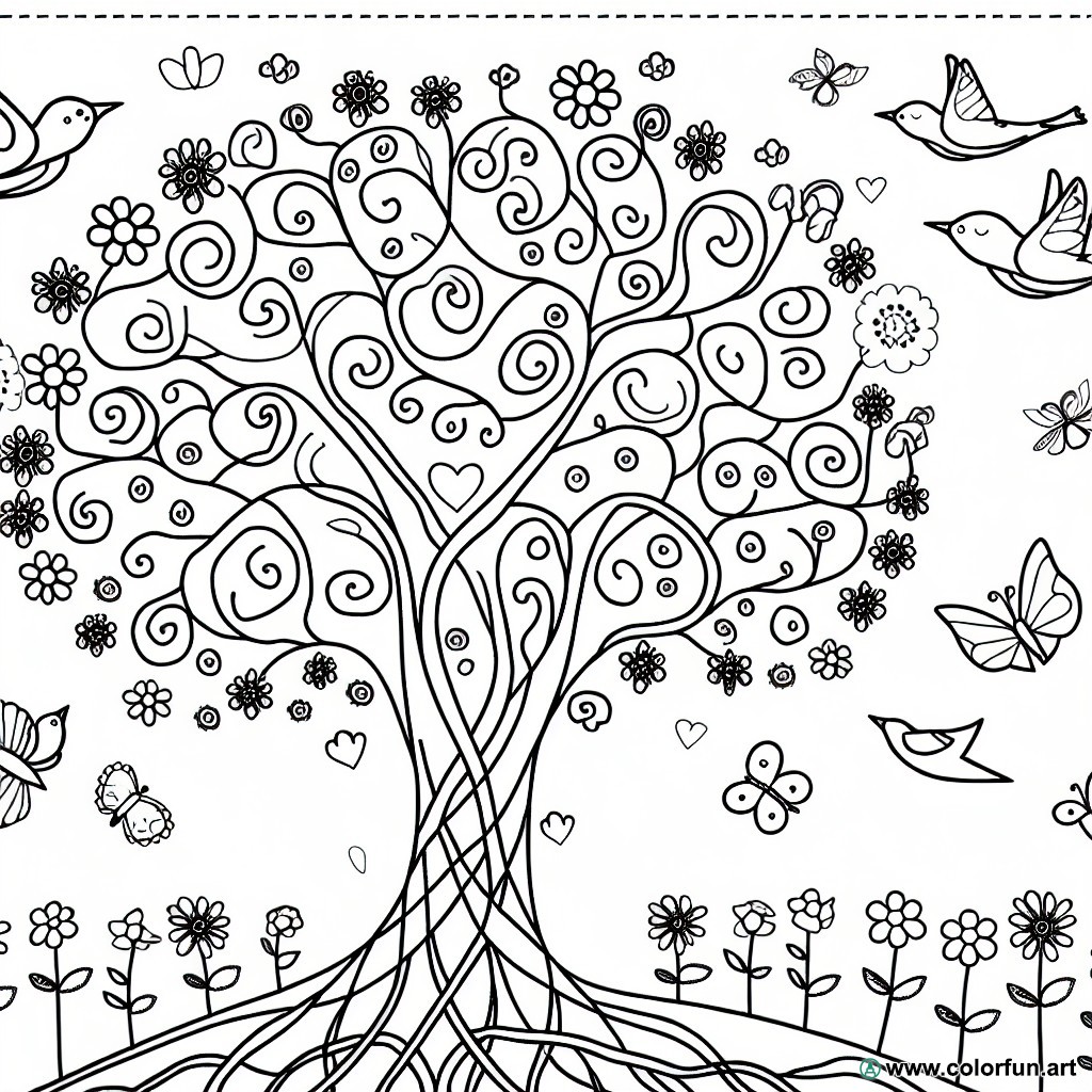 Complex tree of life coloring page