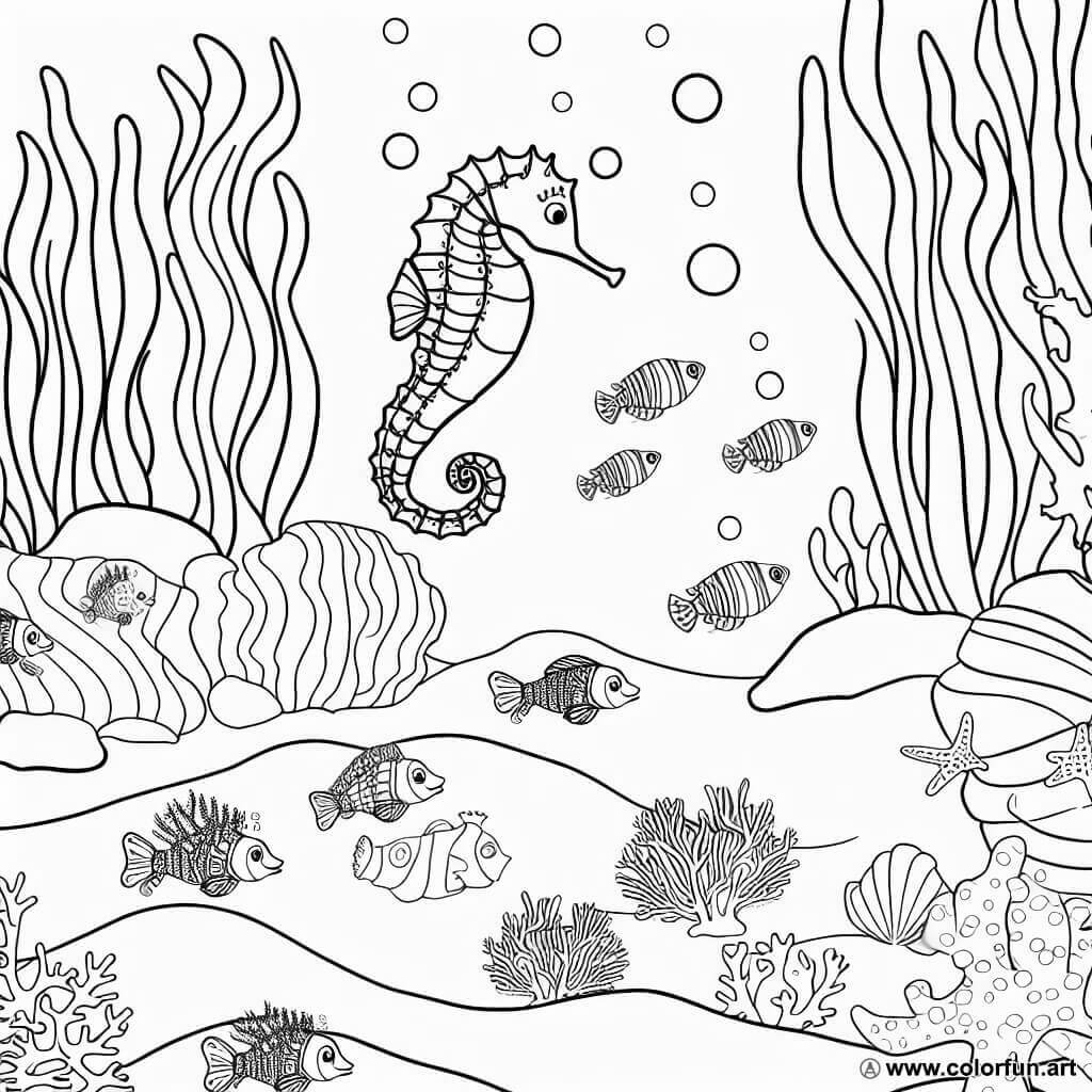 coloring page easy underwater scene