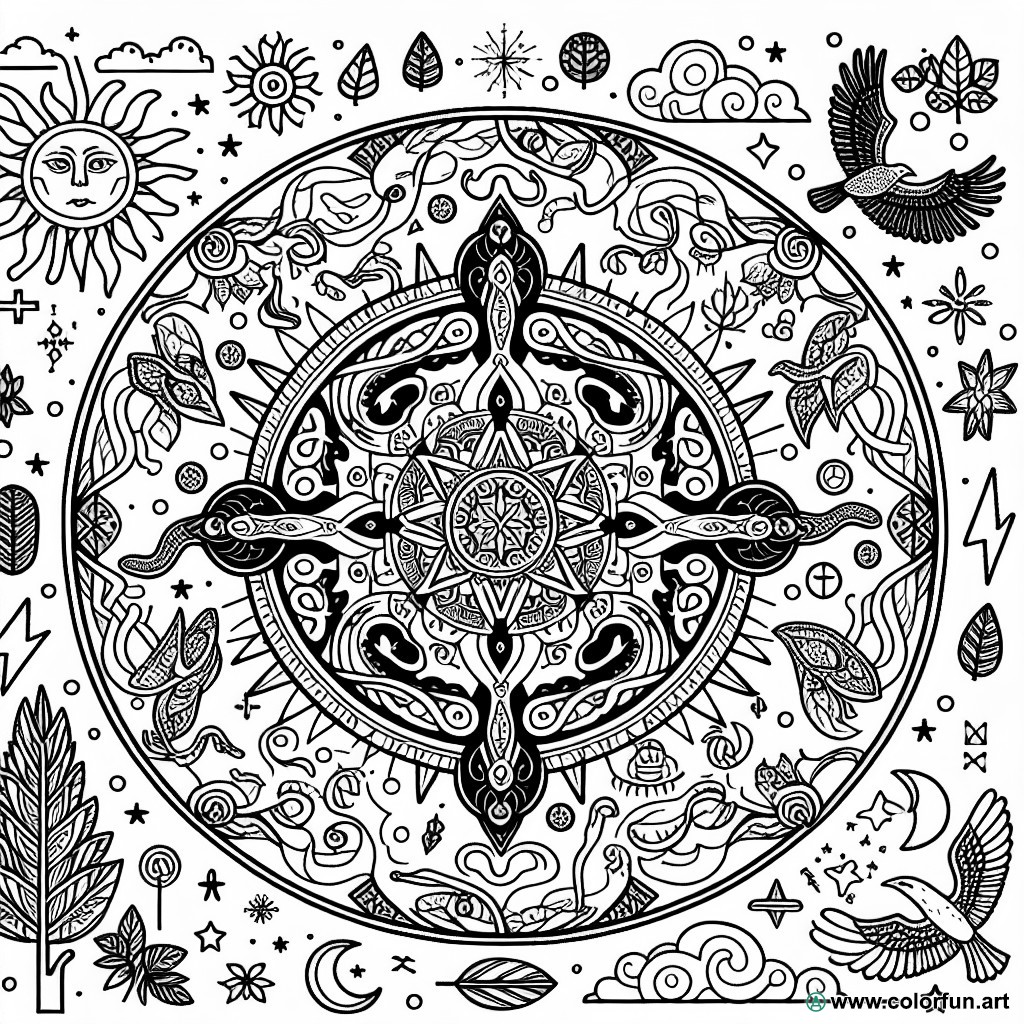 Mandala mythology coloring page