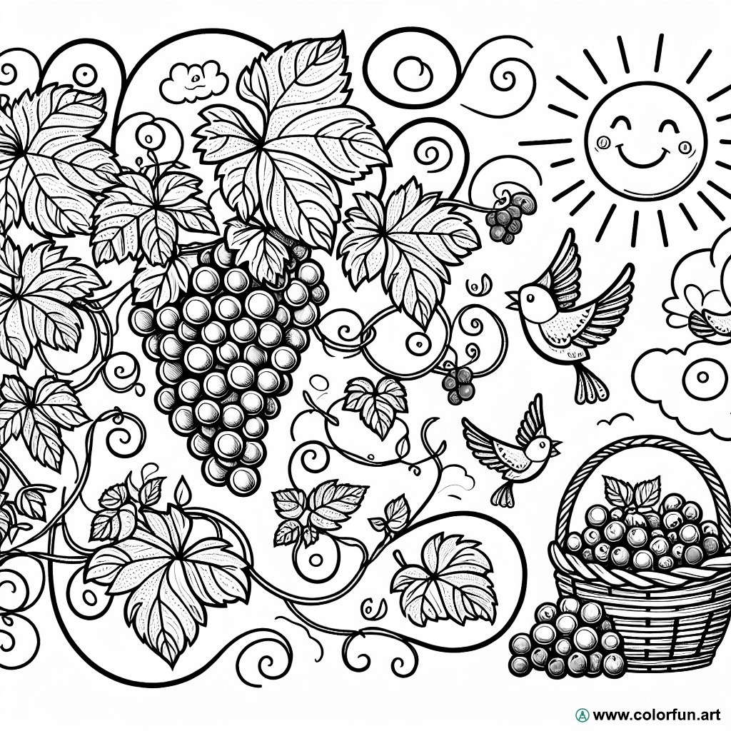 Vineyard and grape coloring page Download or Print for free