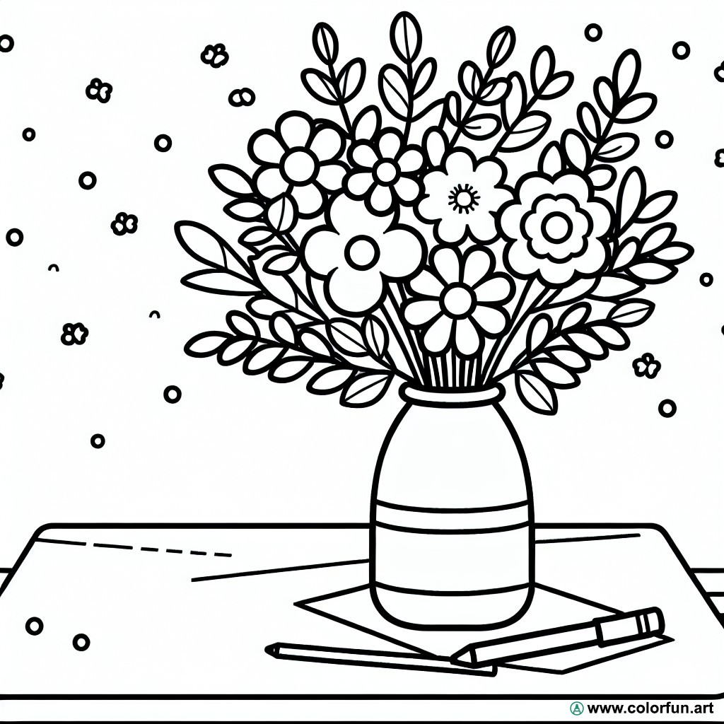 Coloring page bouquet of flowers in a vase