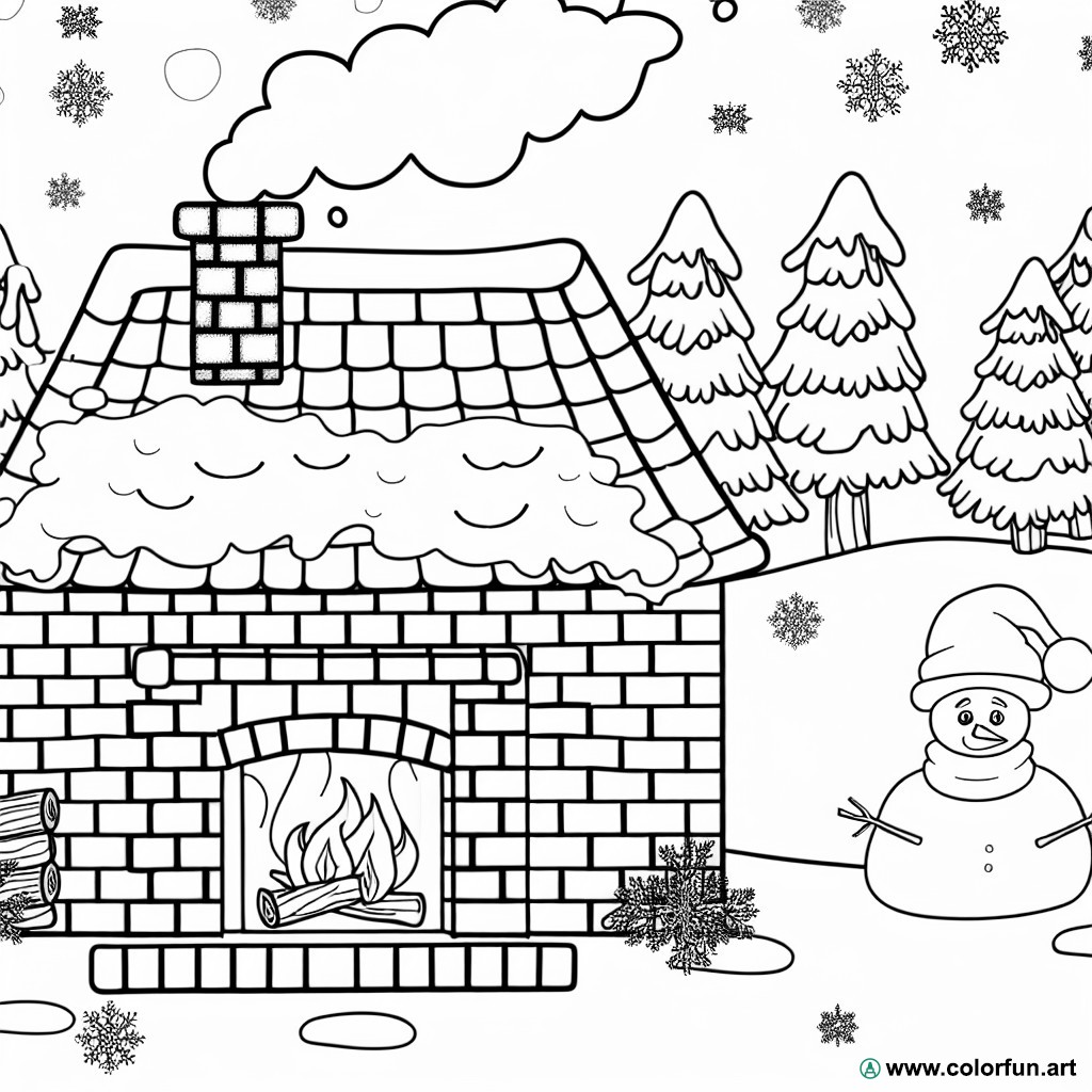 coloring page fireplace winter