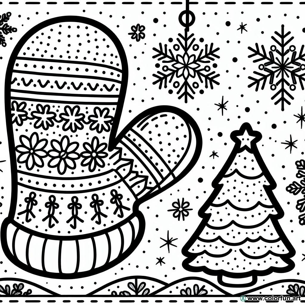Christmas mitten coloring page