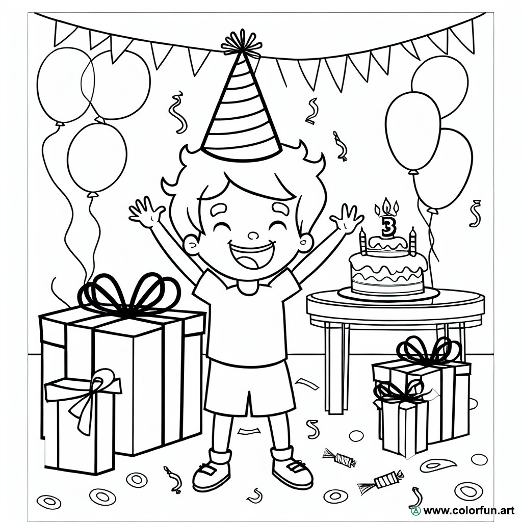 coloring page birthday boy 3 years