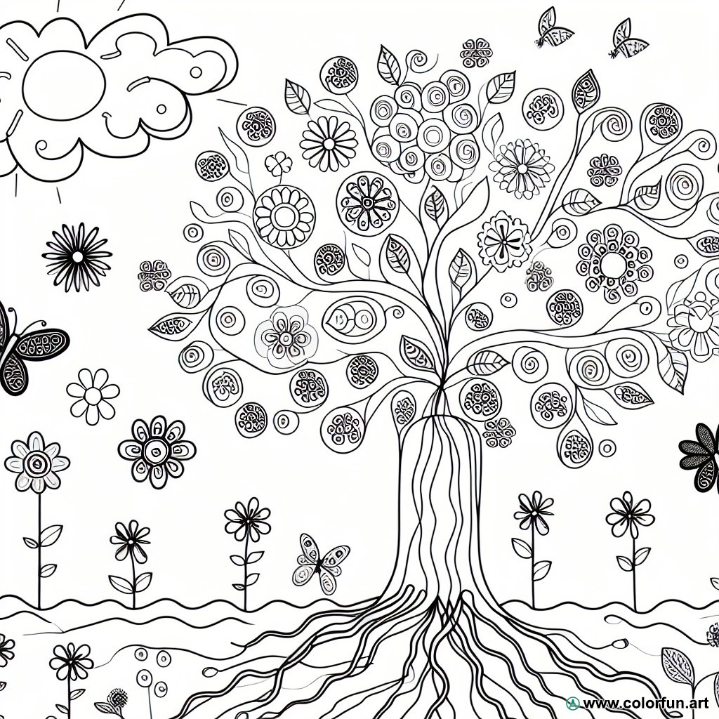 floral tree of life coloring page