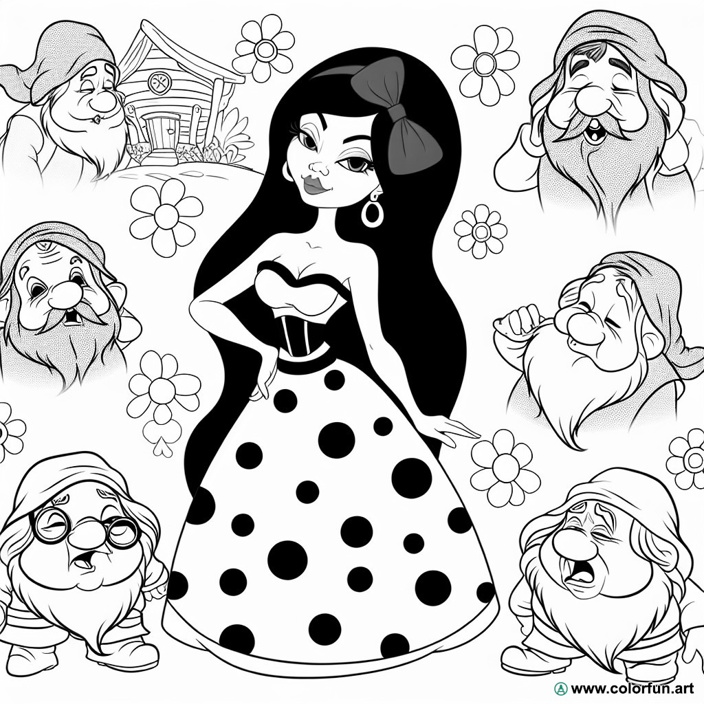 Snow White and the 7 Dwarfs coloring page