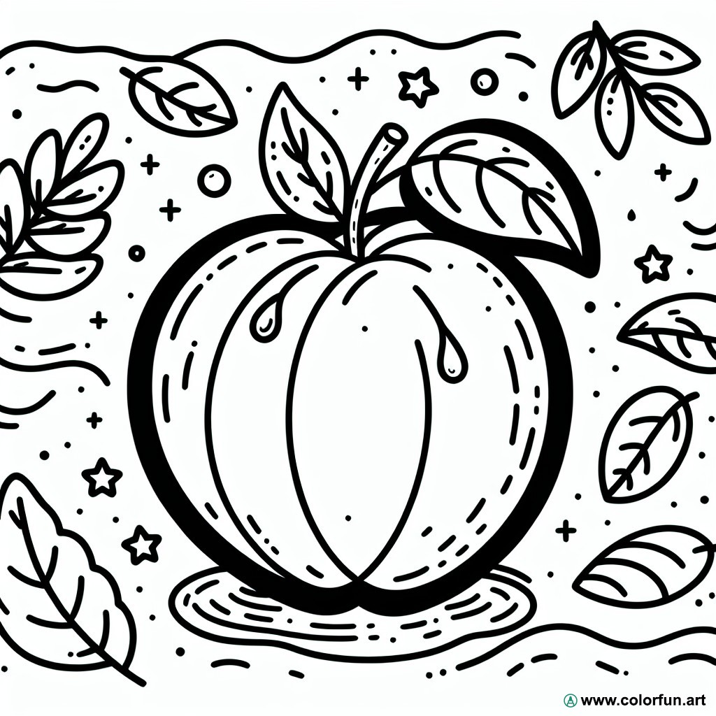 coloring page peach fruit gourmet