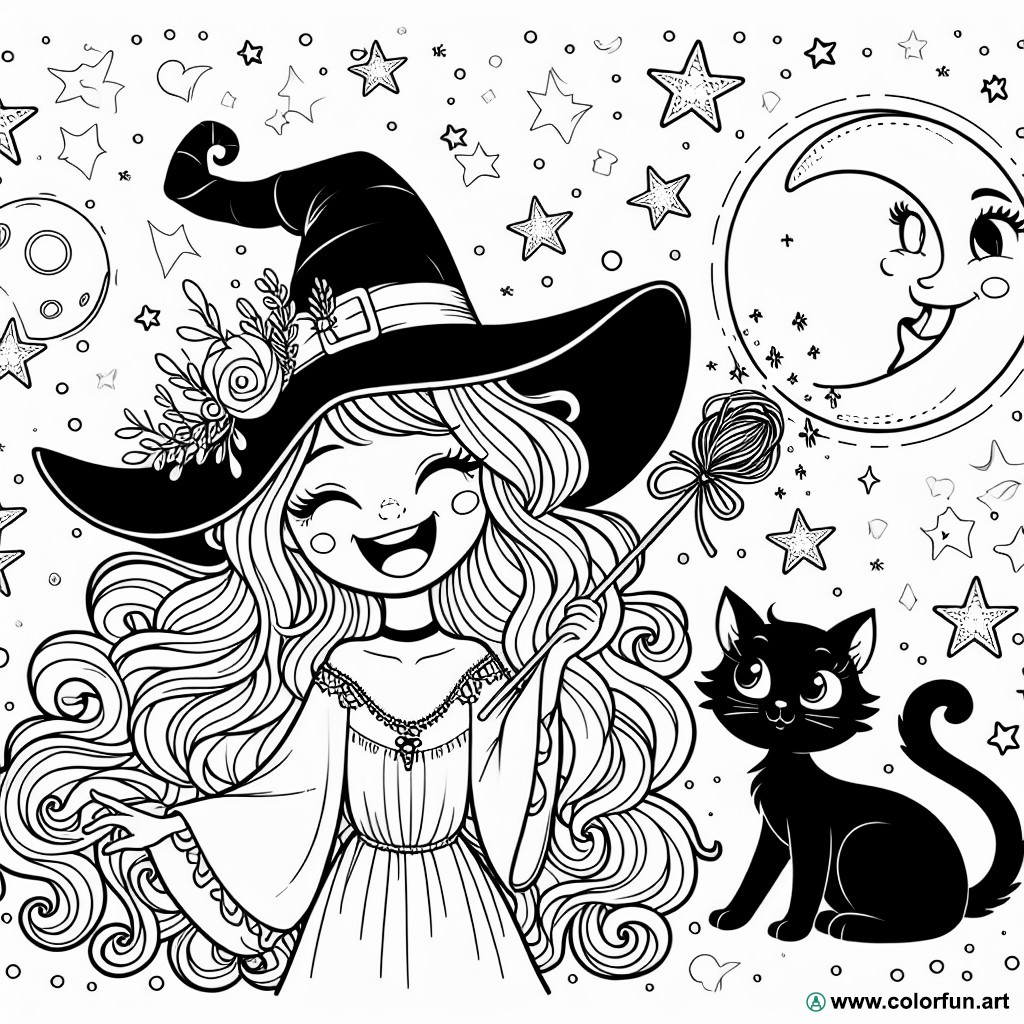 Halloween adult witch coloring page