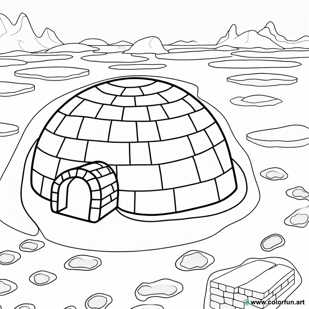 coloring page igloo ice floe