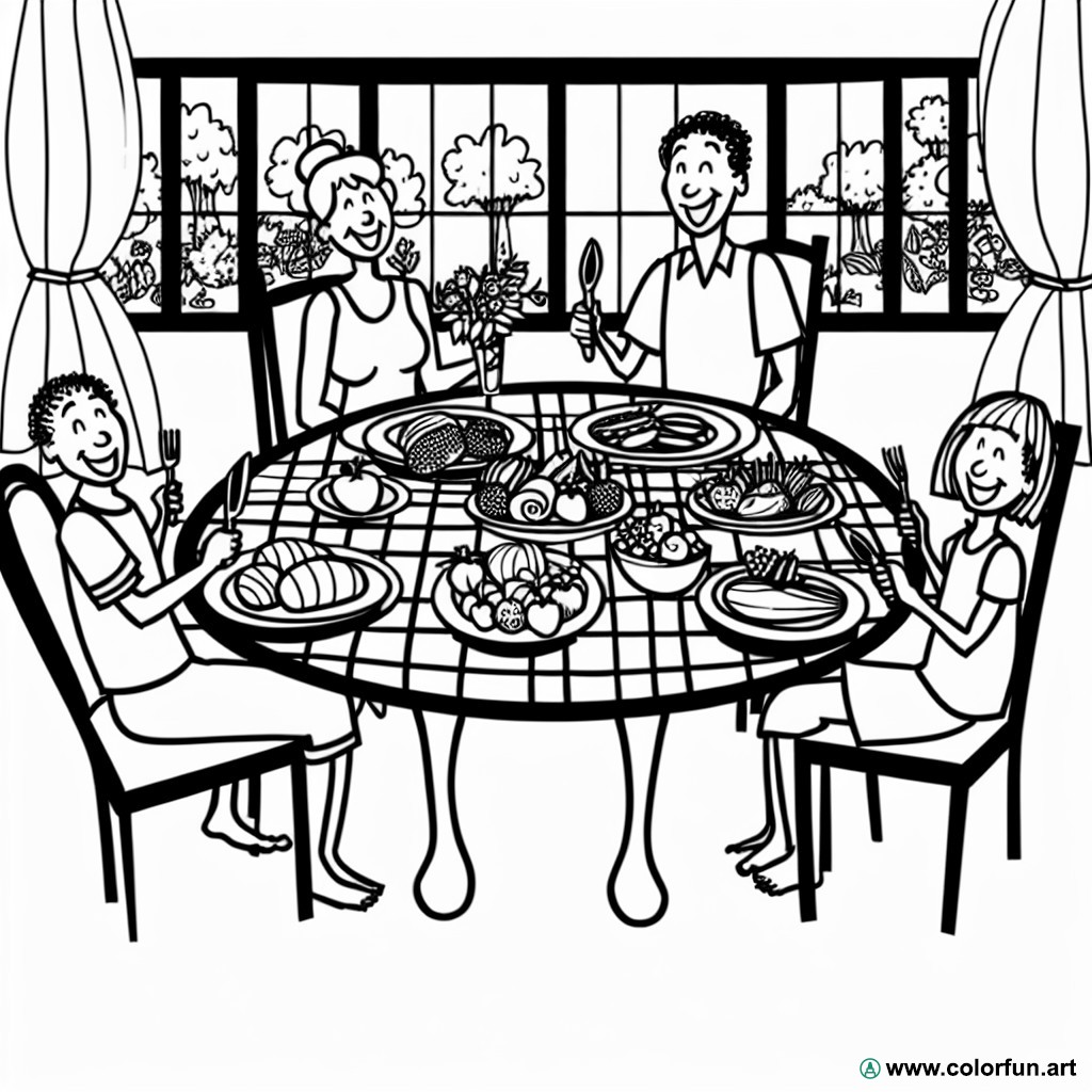 coloring page family meal