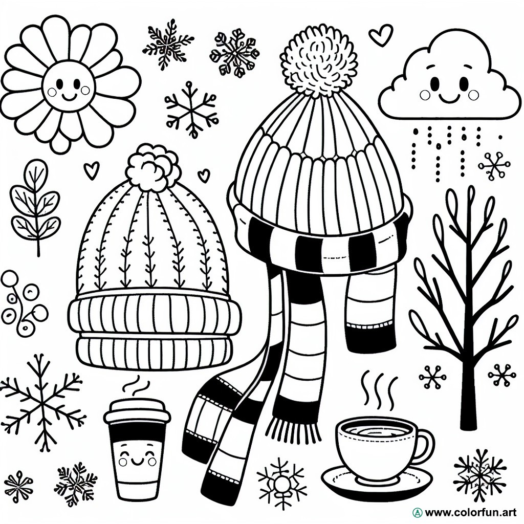 coloring page hat scarf