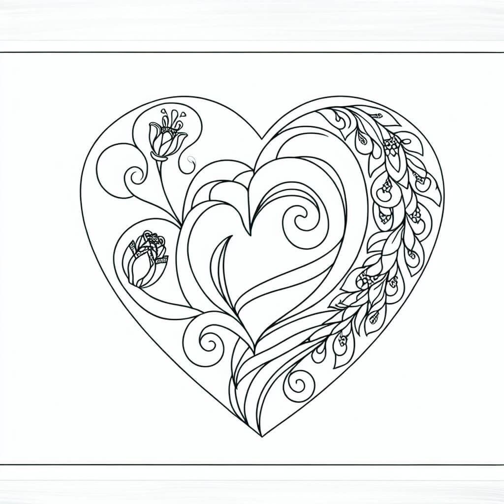 coloring page romantic heart