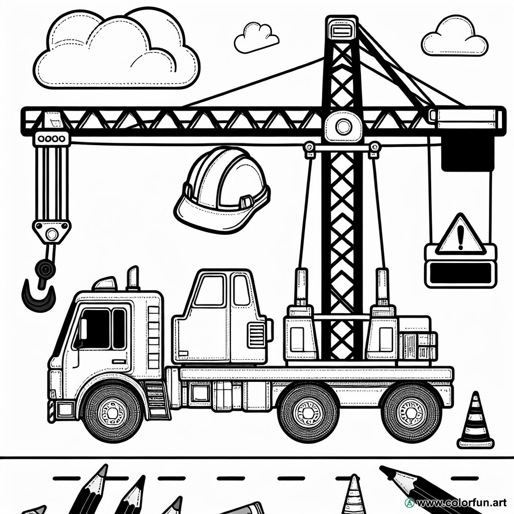 coloring page construction vehicle mobile crane