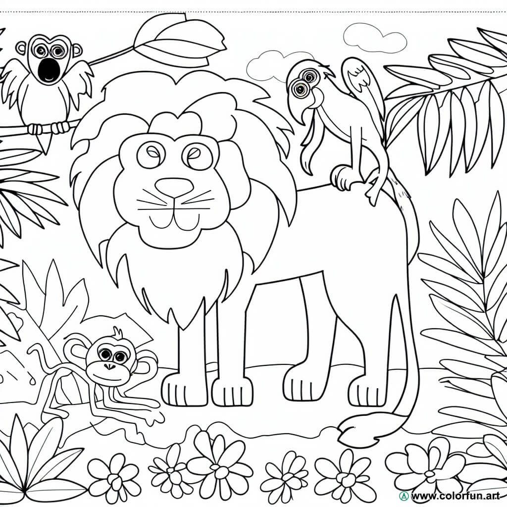 coloring page easy jungle