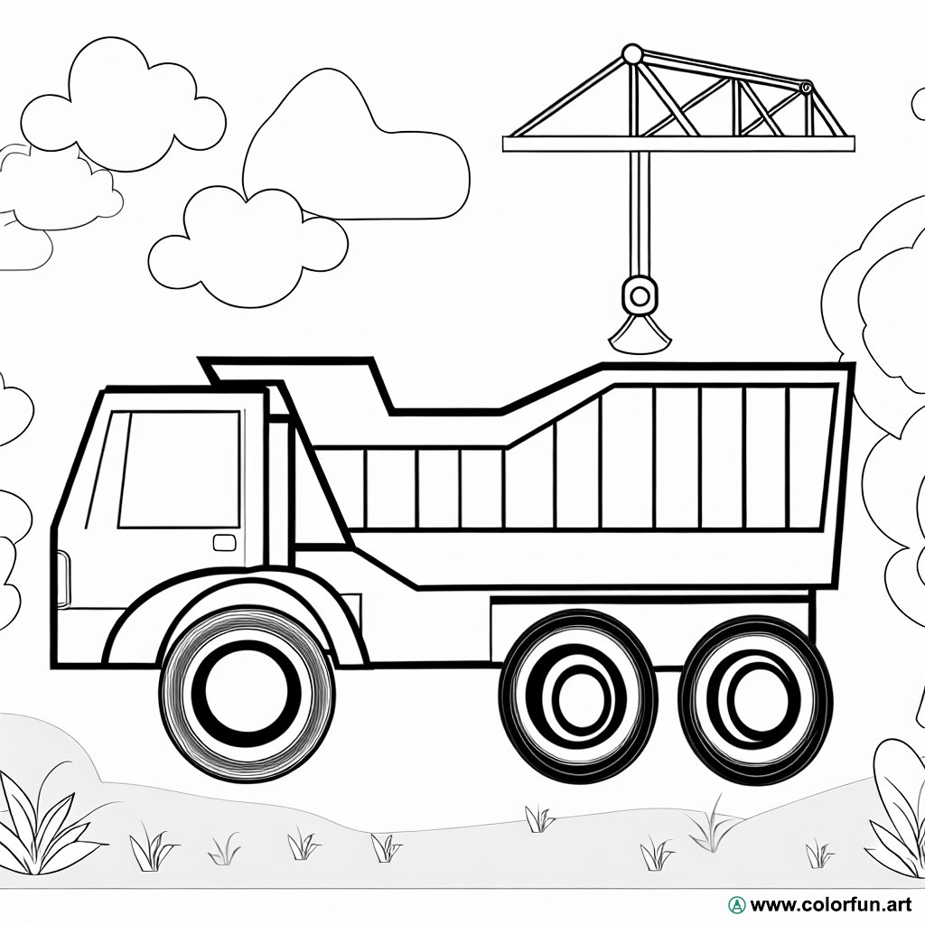 coloring page dump truck crane