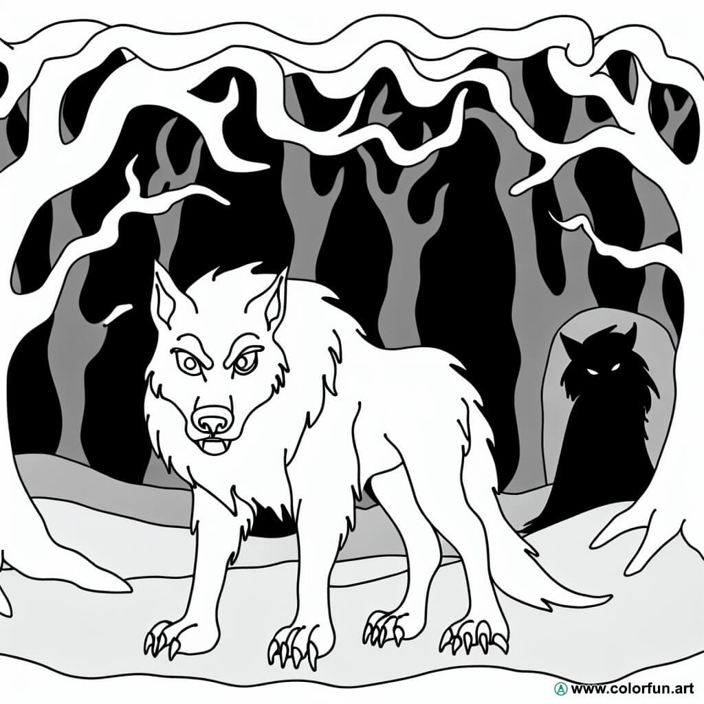coloring page mysterious werewolf