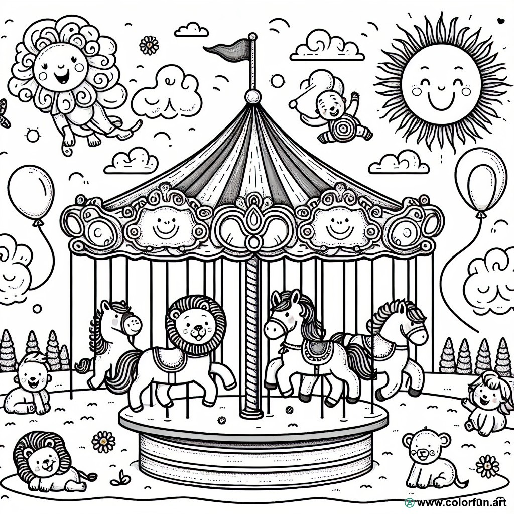 coloring page carousel animals